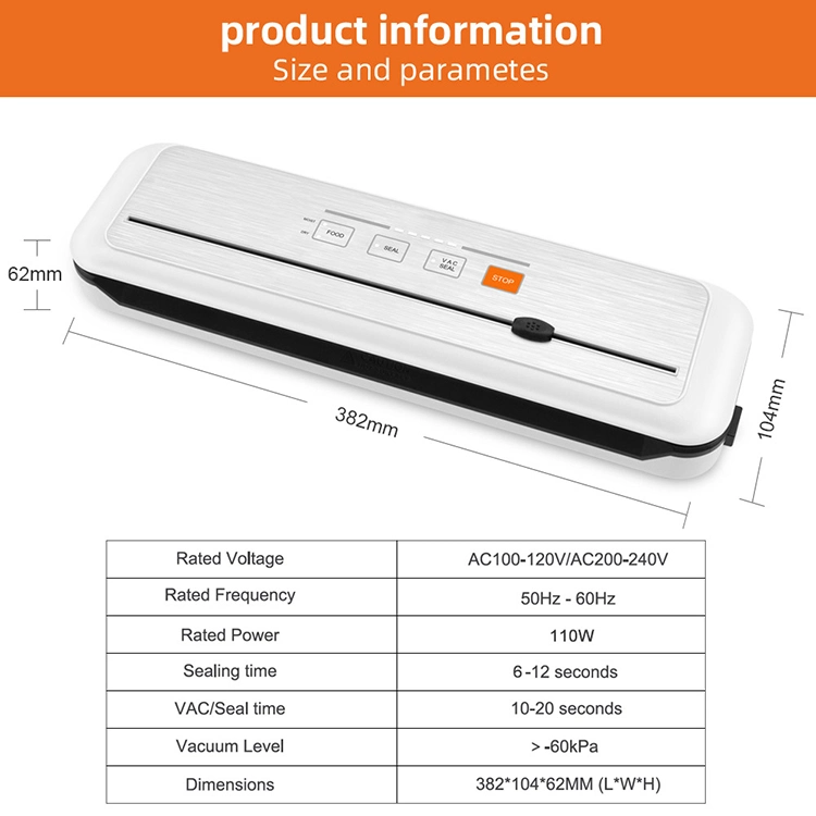 Automatic Kitchen Helper Vacuum Sealer. Dry Moist Food Modes. Built-in Cutter. Easy to Use. External Vacuum. Starter Kits.